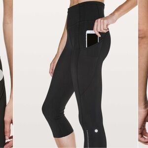 Lululemon Fast and Free Crop II with pockets Nulux 19” in Black size 8